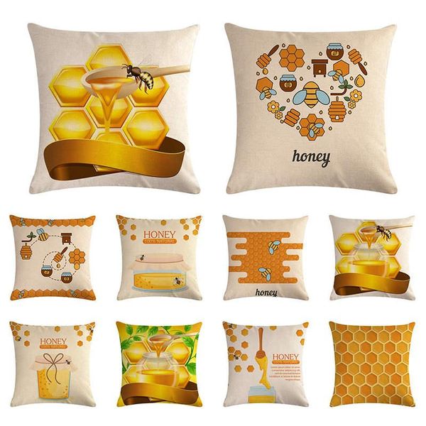

cushion/decorative pillow cartoon honeycomb pattern cushion cover bee pulp linen sofa chair bed fashion decoration 45x45cm