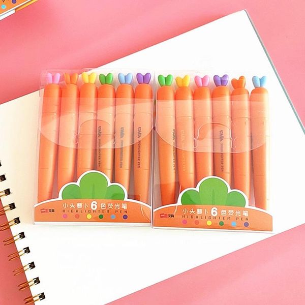 

highlighters 6 colors/set kawaii carrot highlighter cute drawing painting art marker pen school supplies stationery gift, Black;red