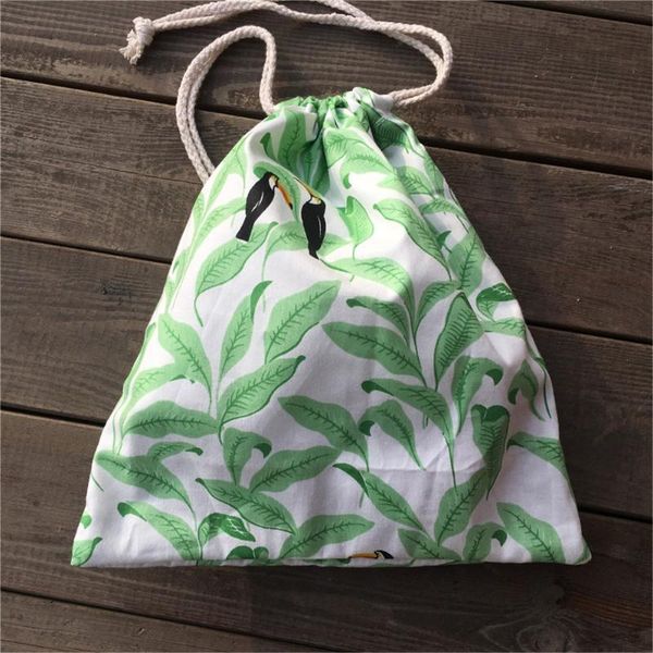 

gift wrap hms 1pc cotton twill drawstring pouch party bag print black bird yl812c