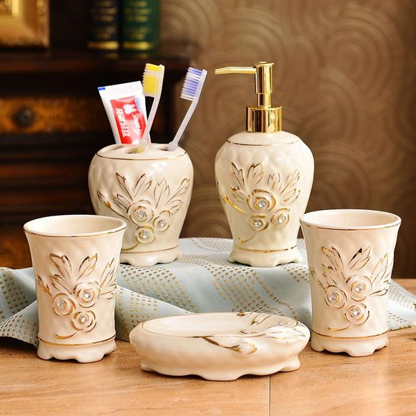 

bath accessory set sanitary ware, five piece set, continental gargle cup, bathroom supplies kit, wash bathroom, wedding gift box