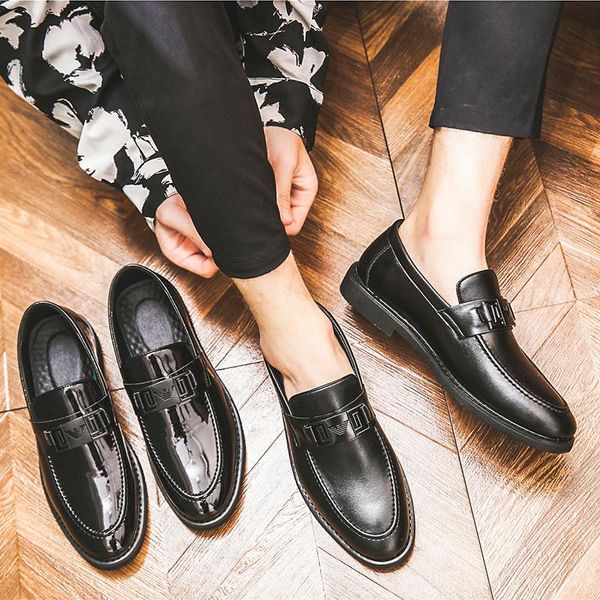 

dress shoes large block men's loafers british casual leather retro driving classic oxford, Black