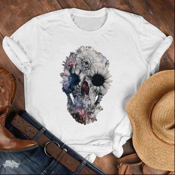

women lady skull horror casual summer autumn fall fashion clothes womens female print t tshirt tee graphic t shirt, White