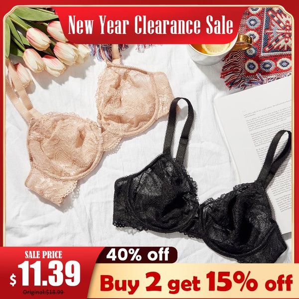 

bras women's sheer lace bra plus size elegant full coverage underwired see through, Red;black