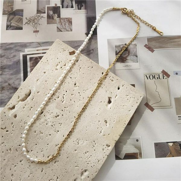 

chains fashion simple half chain freshwater pearl temperament clavicle necklace, Silver