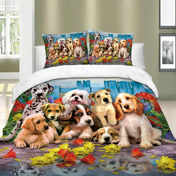 Cães Impresso Cobertura de Edredor Set Queen Super King Size Animal Bedding Set Quilt Cover Bedclothes com Almofadas para Crianças Crianças C0223