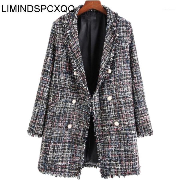 

women's wool & blends mid-length plus size tweed pearl button tassel woolen jackets for women 2021 spring winter coats clothing fashion, Black