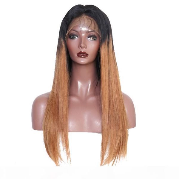 

indian hair unprocessed virgin remy human hair natural straight long ombre color full lace wig for women, Black;brown