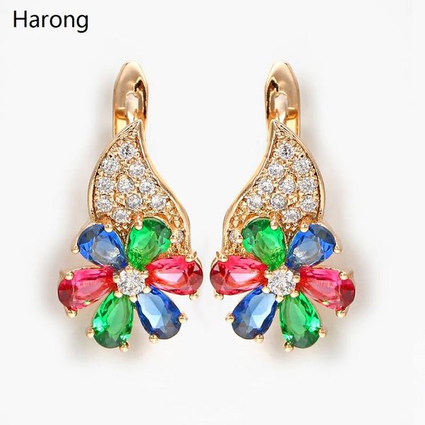 

stud beautiful colorful zircon flowers luxury earrings cute small natural crystal jewelry for woman aesthetic gift, Golden;silver