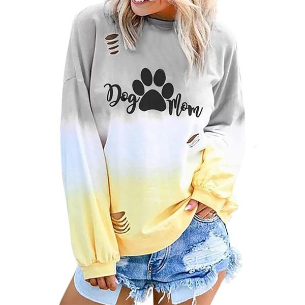 

oversized sweatshirt womens harajuku dog mom print gradient long sleeve o neck pullover hoodies autumn streetwear hole coats, Black