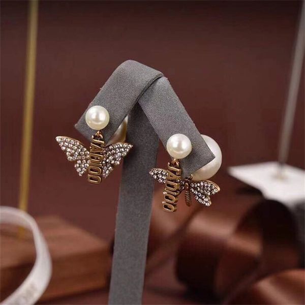 

asymmetric pearl earrings female red butterfly, Golden