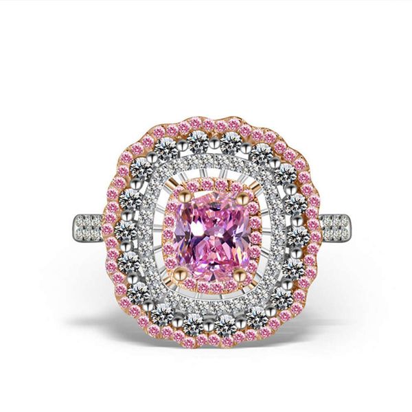 

hbp fashion shi pei jewelry micro inlaid zircon pink diamond rose gold palace luxury ring women's suit, Silver