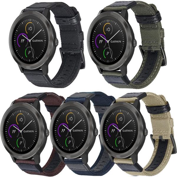 

watch bands woven nylon replacement band sport strap for garmin vivoactive 3 music venu sq loop 20mm 22mm, Black;brown