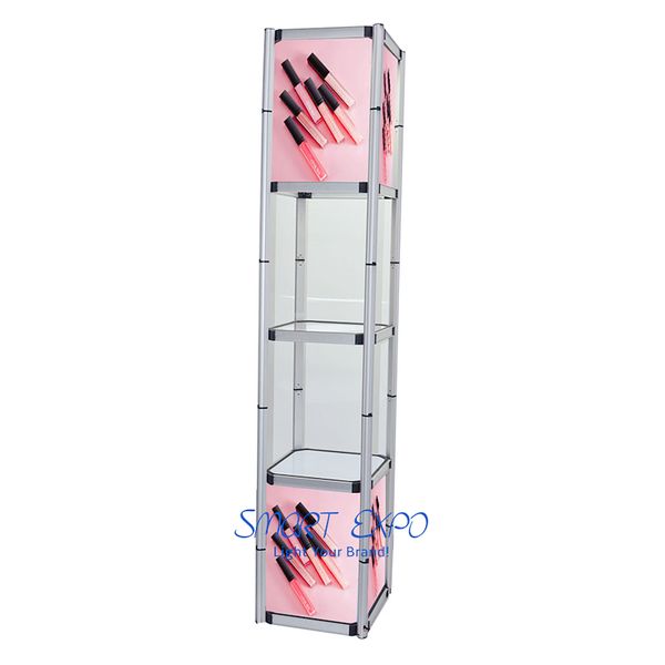 

5-layer square showcase counter for event advertising display with led light easy carry bag
