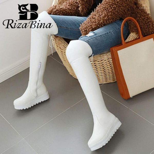 

boots rizabina women over knee snow trifle round toe zipper shoes winter warm fashion party footwear size 34-431, Black