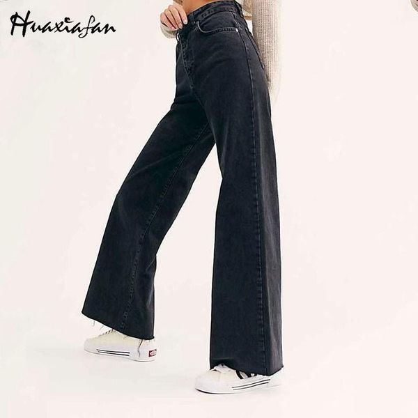 

huaxiafan denim high waist jeans women wide leg pants femme streetwear zipper pocket long jeans mujer autumn winter casual loose1, Blue