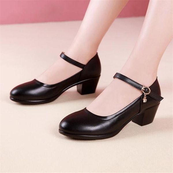 

dress shoes size 34-43 women genuine leather fashion square dance women's high heels comfortable round head party work, Black