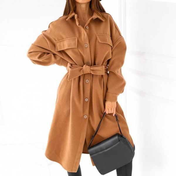 

women's trench coats stylish ladies office warm jacketÂ winter coat women turndown long collar overcoat female casual autumn outerwear s, Tan;black