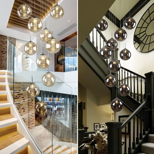 Anhängerlampen Italienische Villa -Kugel Glasstamme hängende leichte Spirale lange moderne Kristallperlen Treppe Kronleuchter
