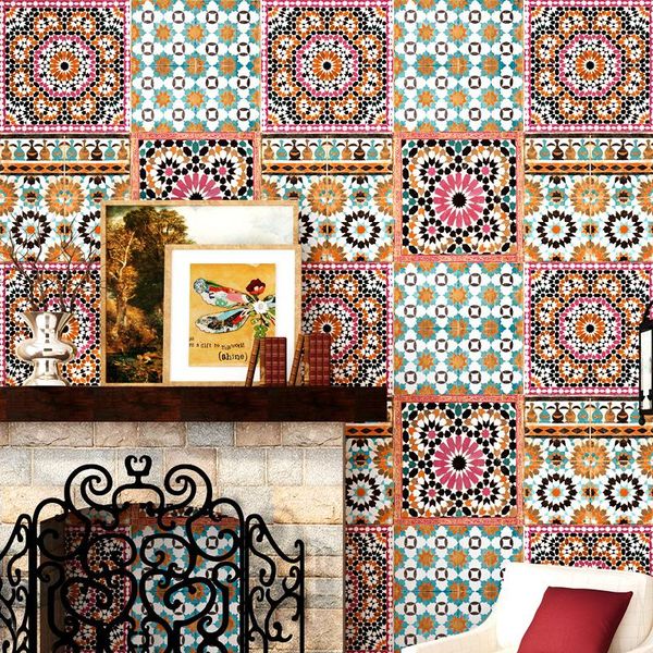 

wallpapers boho style wallpaper living room bedroom restaurant southeast asia thai imitation tile tv background wall paper