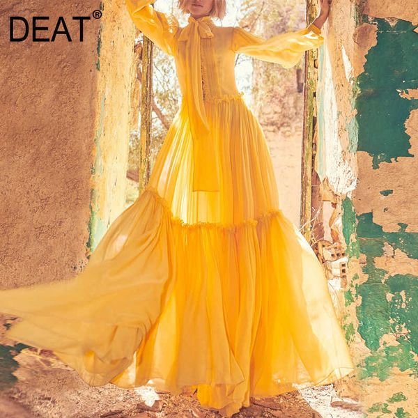 

[deat] women dress high waist floor-length long sleeve solid color elegant loose fit fashion spring summer 13q339 210527, Black;gray