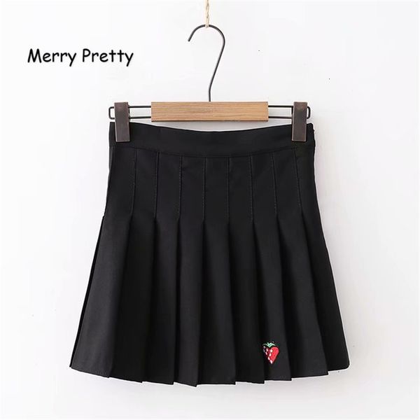 

merry pretty skirts women high waist mini denim skirts strawberry cute pleated skirt harajuku japanese school uniform skirt girl cx200704, Black