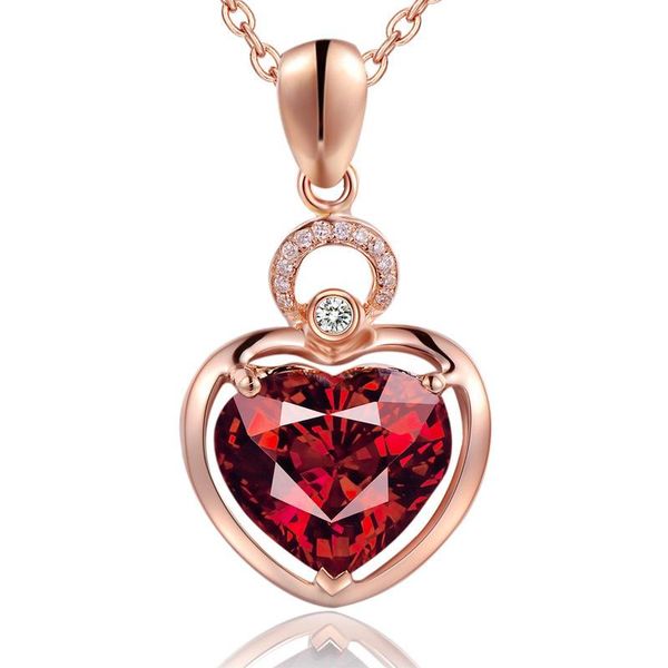 

pendant necklaces moonrocy rose gold color red cz crystal necklace chokers for women girls gift heart party jewelry drop wholesale, Silver