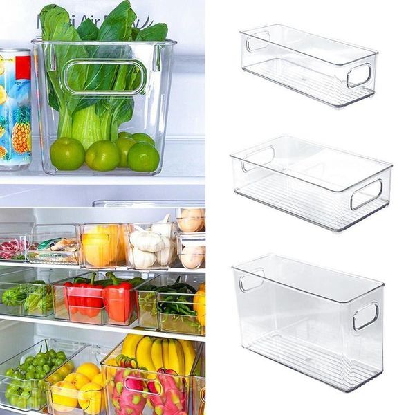 

1pcs refrigerator organizer bins stackable fridge organizers with cutout handle clear plastic pantry storage rack