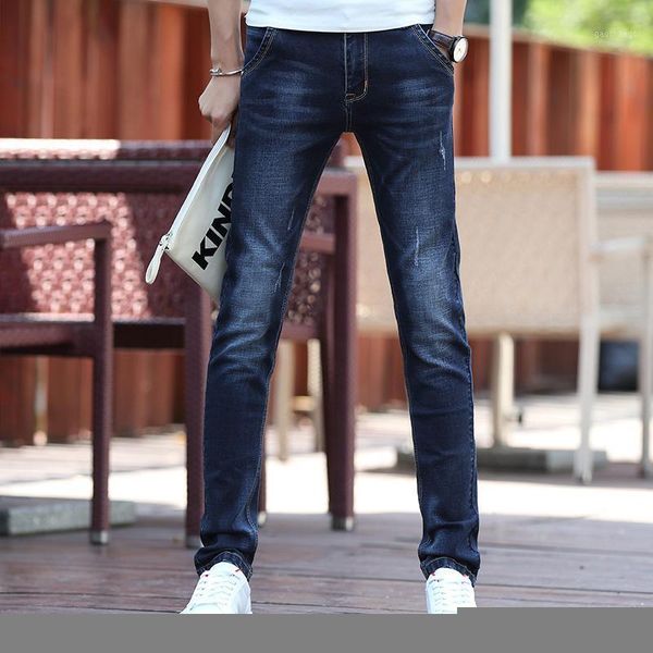 

men's jeans spring winter 2021 warm slim fit business fashion thicken denim trousers black blue men1