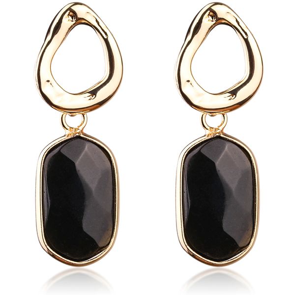 

copper pack rhomb obsidian stud dangle chandelier earrings, Silver