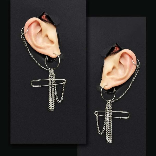 

hbp fashion versatile one-piece can be used as a brooch punk style earbone clip chain earring, Silver