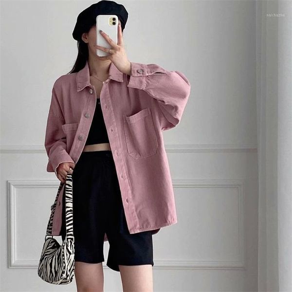 

women's jackets women's women 2022 fashion solid color pocket cowboy shirt coat vintage long sleeve single breasted casual coats s, Black;brown