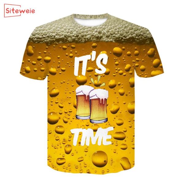 

siteweie 2021 fashion streetwear tees summer men's t-shirt 3d beer letters print funny t shirt o-neck short sleeve g86, White;black