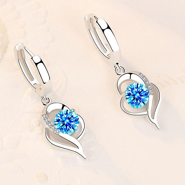 

dangle & chandelier blue pink purple round zircon drop earrings for women vintage fashion silver color crystal stone earring heart gift