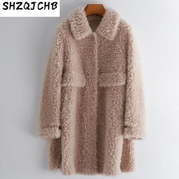 

women's fur & faux jchb 2021 winter clothes women real coat female jacket sheep shearing coats and jackets korean kl-6059 kj5890, Black