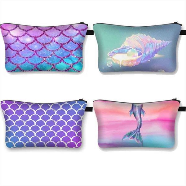 

women mermaid cosmetic case large bag capacity storage portable canvas girls makeup bags