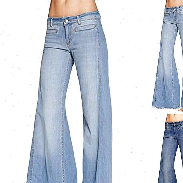 

fashion women thin stitching pants joggers 2019 autumn casual wide leg trousers lady high waist flared pants pantalones mujer, Blue