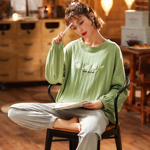 

spring and pajamas women's cotton long sleeve cute korean sweet suit summer autumn winter loose leisure home clothes fashion, Black;red