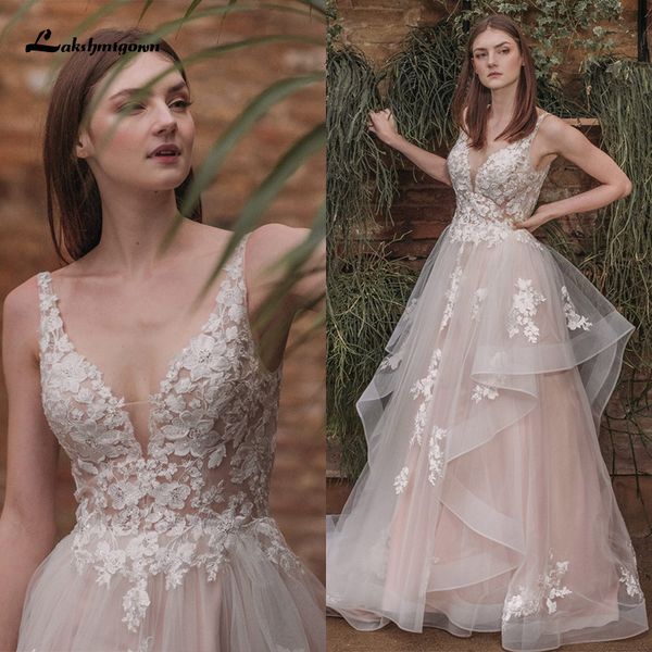 

new boho a-line 3d flowers spaghetti straps bride es vestido de novia 2021 princess lace appliques wedding gowns 02q2, White