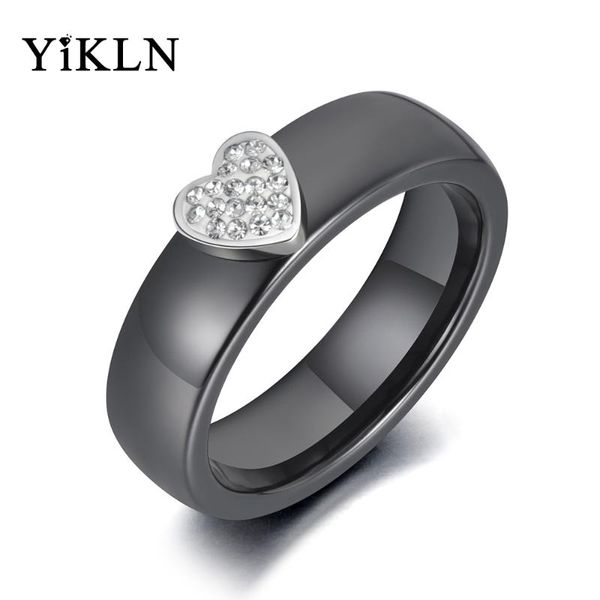 

wedding rings yikln trendy black ceramic heart crystal jewelry for women stainless steel rhinestone bohemia party ring yr19114, Slivery;golden