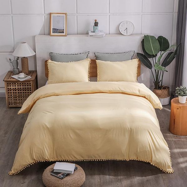 

bedding sets luckybull pompom tassel duvet cover full size 3-piece set (1 and 2 pillowcases) soft washed microfiber