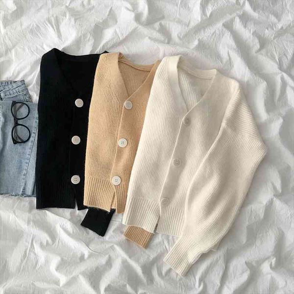

solid color sweater autumn cardigans womens korean all-match loose cardigan long sleeve knitted sweater short coats, White;black