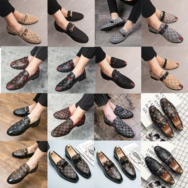 

brand printed pattern italian designer mens dress shoes men luxury loafers doug shoes for male man point toe dress shoe casual shoes 38-48, Black