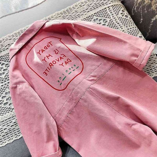 Abbigliamento per bambini Tuta Autunno Cute Girls Casual Lettera Tooling Denim Baby Abbigliamento per bambini Stile coreano giapponese 1-7 Y 210816