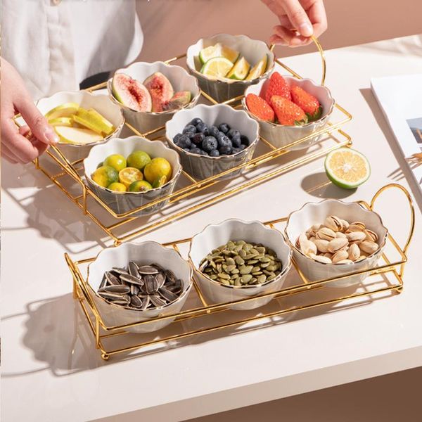 

dishes & plates modern gilded ceramic fruit storage household compartment dessert plate exquisite bowl kitchen utensils porcelain