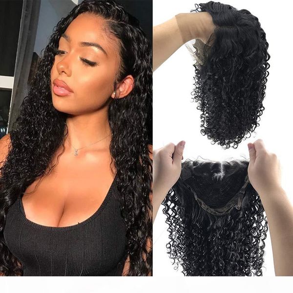 

pre plucked 360 lace frontal wig with baby hair 4.5" 130% density brazilian curly glueless human hair wigs remy 360 degree wig, Black;brown