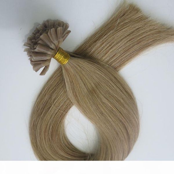 

100g 100strands pre bonded nail u tip hair extensions 18 20 22 24inch #12 light golden brown brazilian indian remy human hair, Black