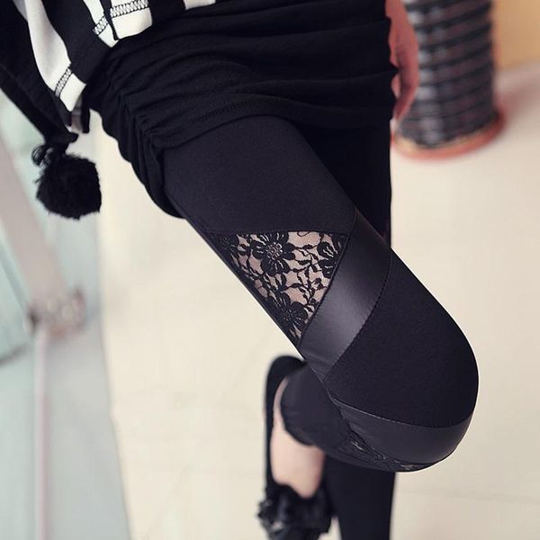Leggings da donna primavera autunno allenamento in pelle affascinante pizzo caldo sexy leggins in PU pantaloni skinny elasticizzati