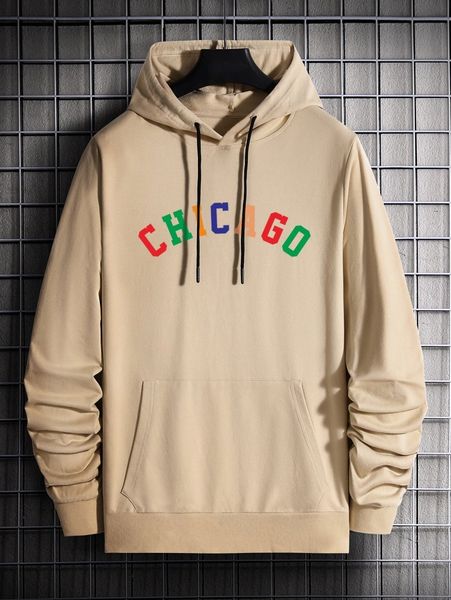 

men letter graphic drawstring hoodie m1ds#, Black