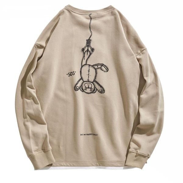 

men's hoodies & sweatshirts 2021 mens hip hop streetwear fashion casual harajuku sos bear print pullover fake 2 pieces, Black
