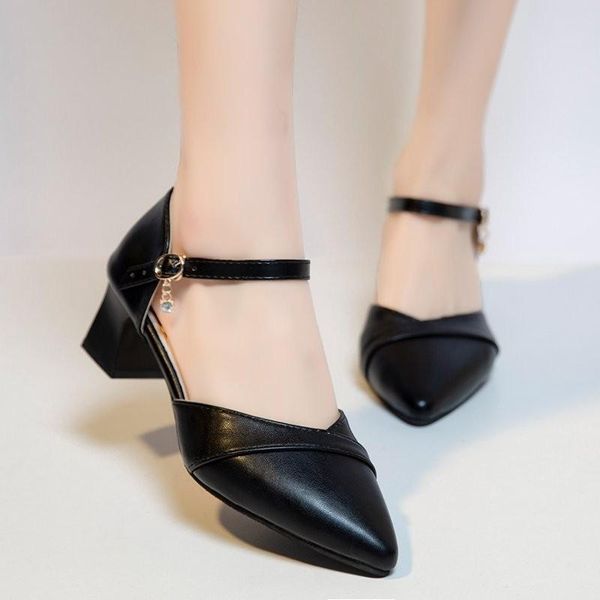 

dress shoes 2021 summer elegant high-heeled thick-heeled pointed shallow buckle hollow women's sandals, Black